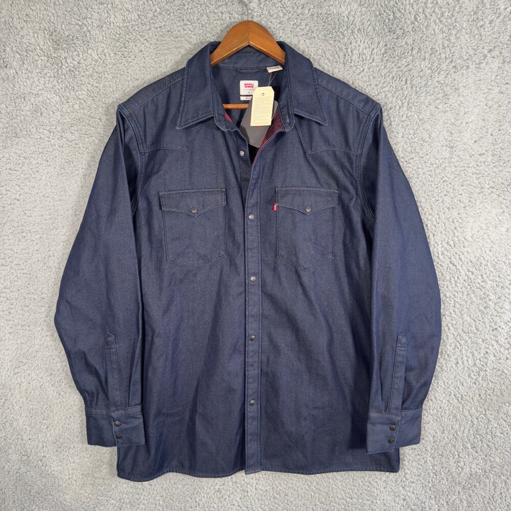 Levis Barstow Western Lapel Blue Trucker Denim Shirt Sz Large Shacket 362490003